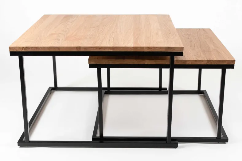 Couchtisch Set quadratisch massiv eiche mit Metallgestell