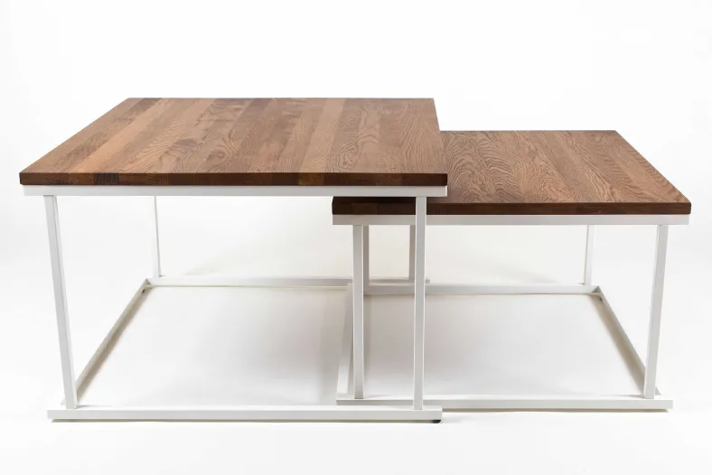 Couchtisch Set quadratisch massiv eiche mit Metallgestell