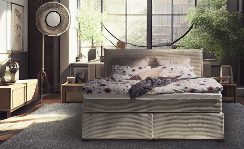 Gina Boxspringbett 180x200 cm Breitcord beige