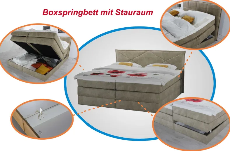 Kassel Boxspringbett 200x200 mit Bettkasten