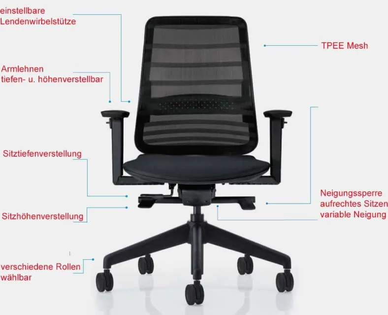 Koplus Tonique ergonomischer Bürosessel schwarz mit vielen Funktionen
