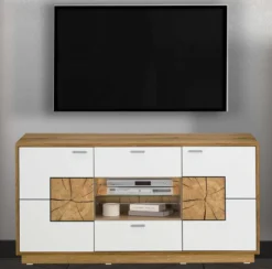 Orbano white TV Unterschrank mit Hirnholz Applikation weiß / alteiche