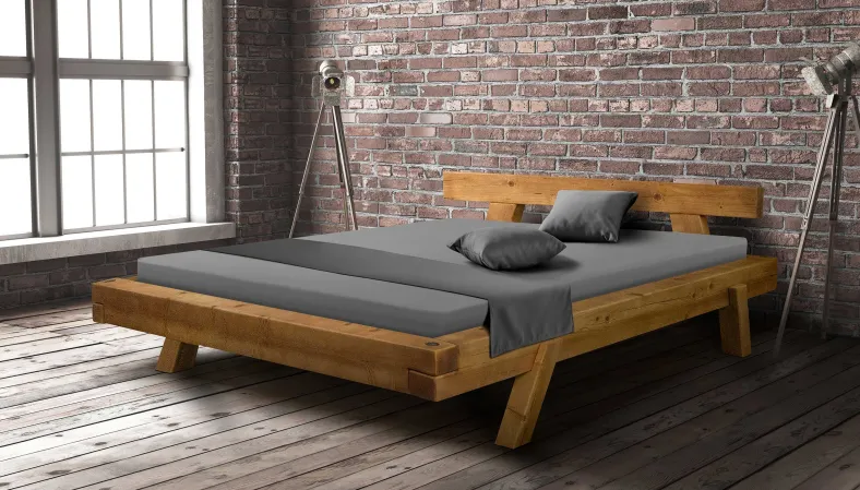 Powerwood rustikales Balkenbett massiv Eicheoptik