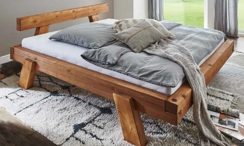 Powerwood rustikales Balkenbett massiv Eicheoptik