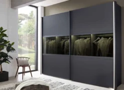 Split Schwebetürenschrank grau