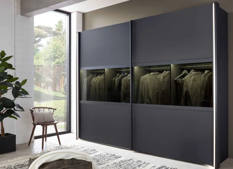 Split Schwebetürenschrank grau