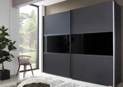Split Schwebetürenschrank grau