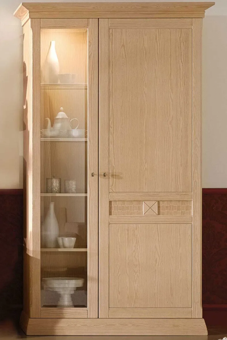 Vienna Wohnzimmerschrank mit Vitrine Pinie massiv in 4 Farben